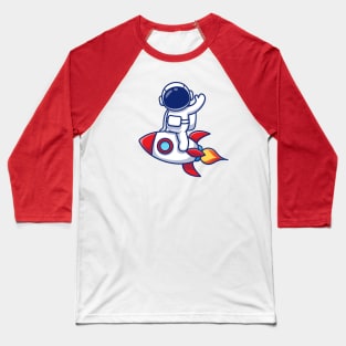 Cute Astronaut Riding Rocket And Waving Baseball T-Shirt